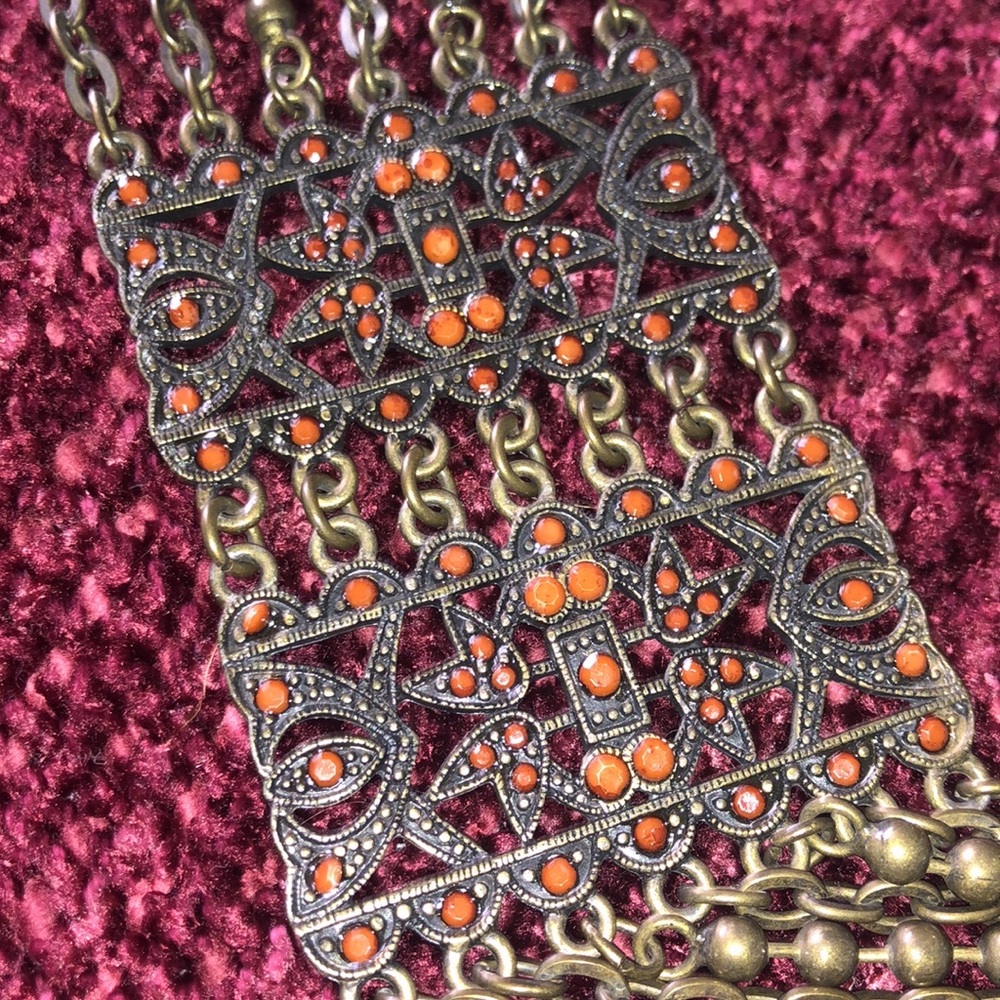 Chain Bronze Belt Featuring Orange Jewels - Picture 4 of 10